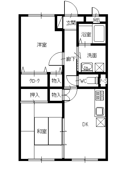 グレーシア緑町 B棟302号の間取り